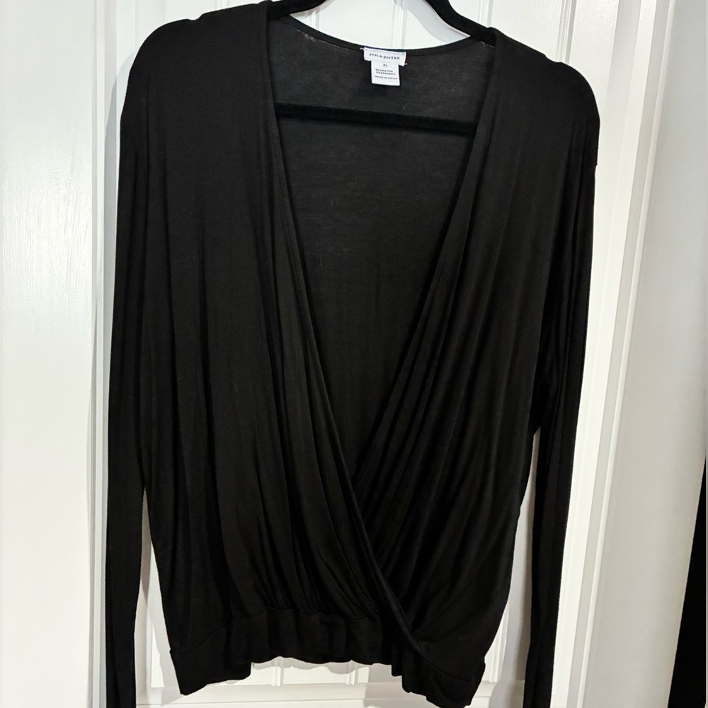 Chic Black Long Sleeve Wrap Top